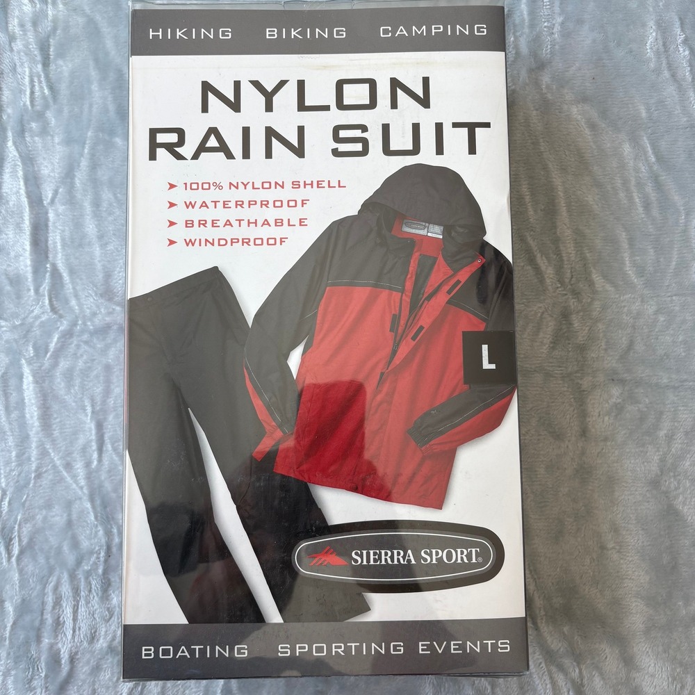 Sierra Sport Mens Nylon Rain Suit Waterproof Jacket Pants Set Red Black Large